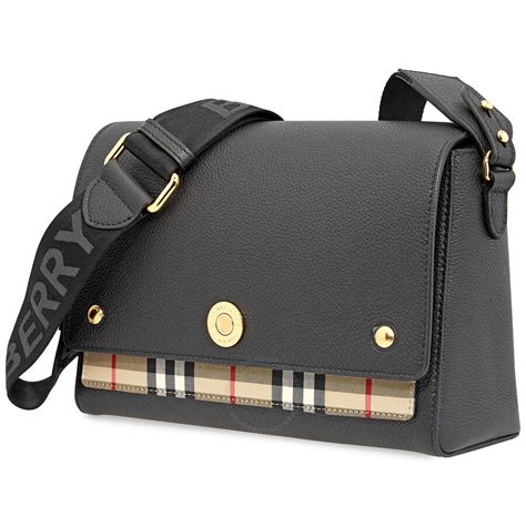 burberry leather & vintage check crossbody bag|Leather Trench Jacket in Black .